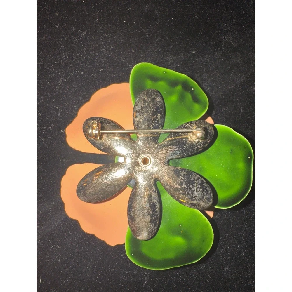 Vintage Sarah Coventry‎ Brooch Pin Tahitian Flower Signed Peach Enameled Metal